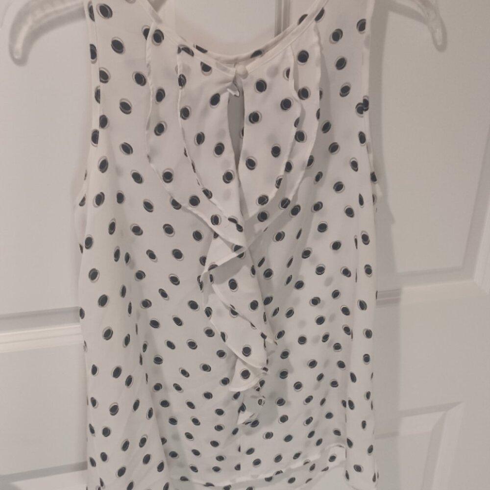 Elle Sleeveless Tear Drop Ruffle Polka Dot Sexy Romantic Dressy Cute Top XS